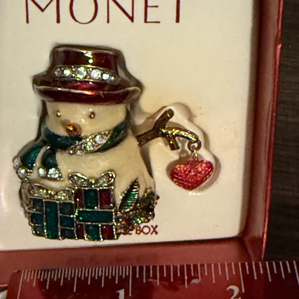 Monet Festive Snowman Box with Red and Green Accents